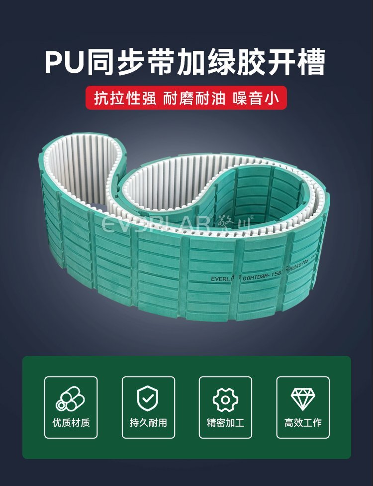 綠膠開槽PU同步帶，齒合精準，耐磨降噪雙升級