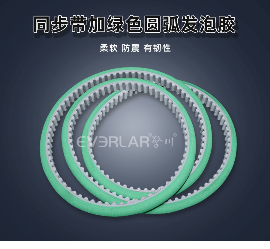 綠色圓弧發(fā)泡膠，讓 PU 同步帶傳動更具 “緩沖力”
