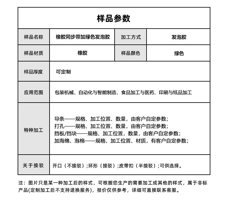 橡膠同步帶加綠色發(fā)泡膠